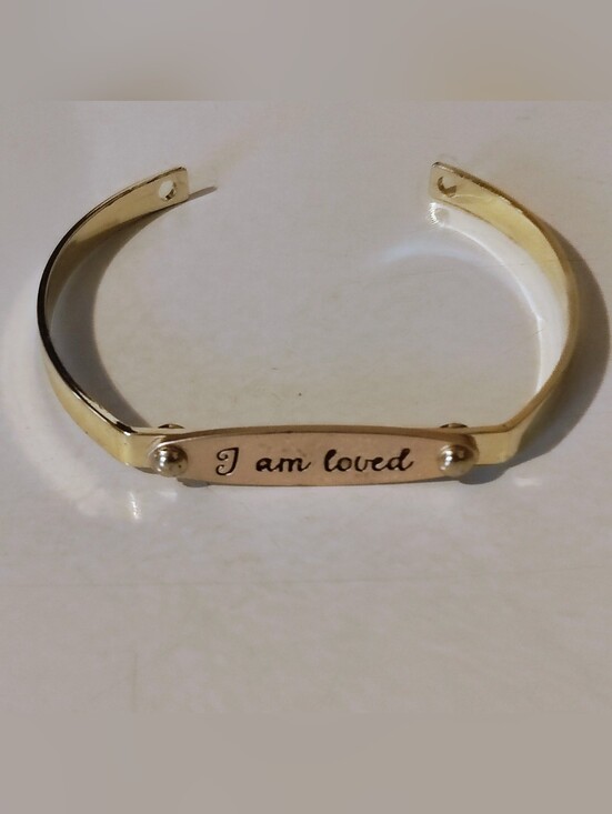 handcrafted Jewelry - I Am Loved Gold Inspirational Cuff Bracelet - Handmade NWOT